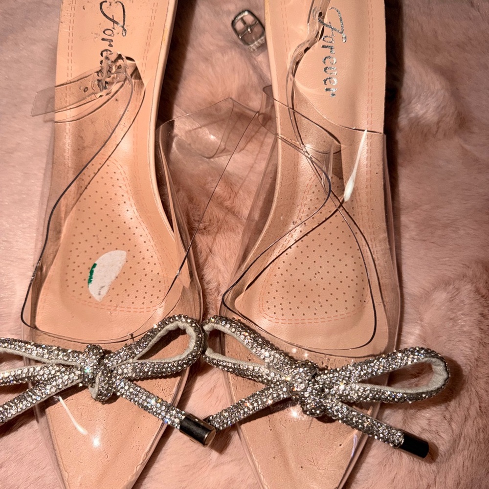 Forever 21 Women's Transparent Heels with Silver Bow